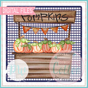 PUMPKIN STAND ON NAVY CHECKED BACKGROUND - BCPW