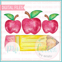 Load image into Gallery viewer, RED APPLE TRIO PENCIL WATERCOLOR ART PNG