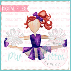 CHEERLEADER PURPLE AND WHITE WITH RED HAIR WATERCOLOR PNG BCPW