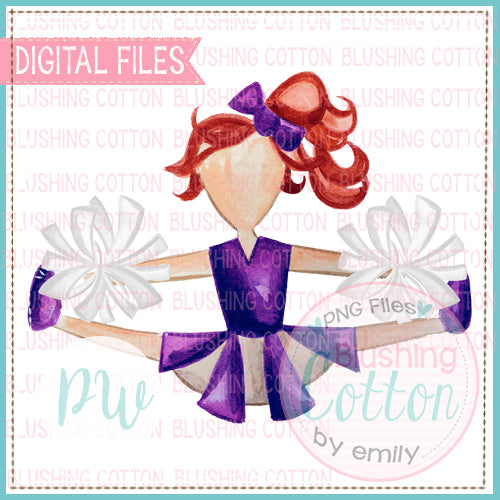 CHEERLEADER PURPLE AND WHITE WITH RED HAIR WATERCOLOR PNG BCPW