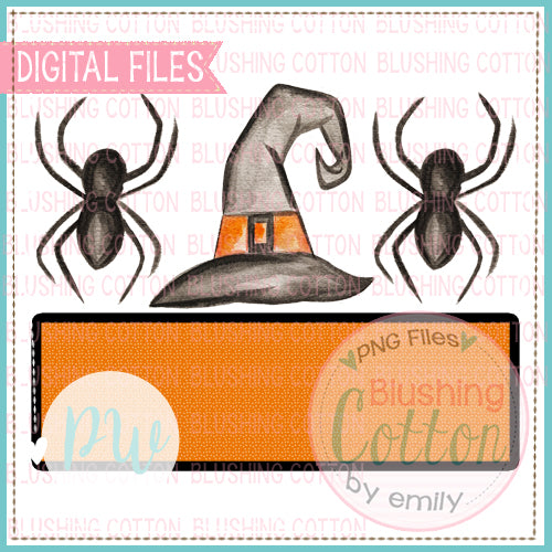 SPIDERS AND WITCH HAT TRIO WITH NAMEPLATE PNG WATERCOLOR - BCPW