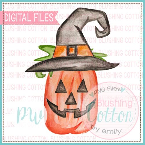 WITCH HAT PERFECT TALL PUMPKIN HALLOWEEN WATERCOLOR ART PNG