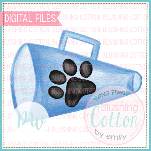 MEGAPHONE LIGHT BLUE WITH BLACK PAW DESIGN WATERCOLOR PNG BCPW