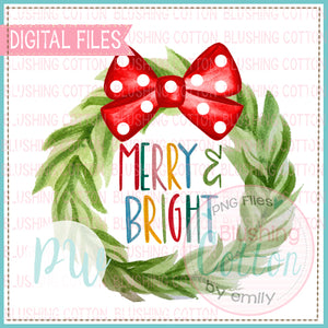 MERRY CHRISTMAS WREATH WITH RED BOW  HAND PAINTED WATERCOLOR DESIGN BCPW