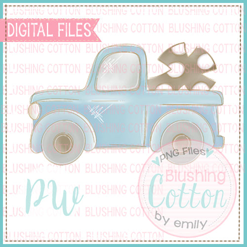OLD BLUE TRUCK WITH CROSS WATERCOLOR DESIGN BCPW