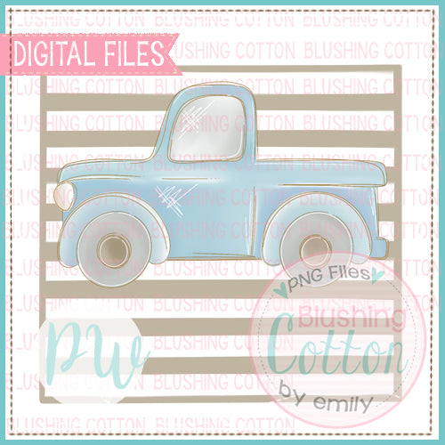 OLD BLUE TRUCK WITH KHAKI STRIPE BACKGROUND WATERCOLOR DESIGN BCPW
