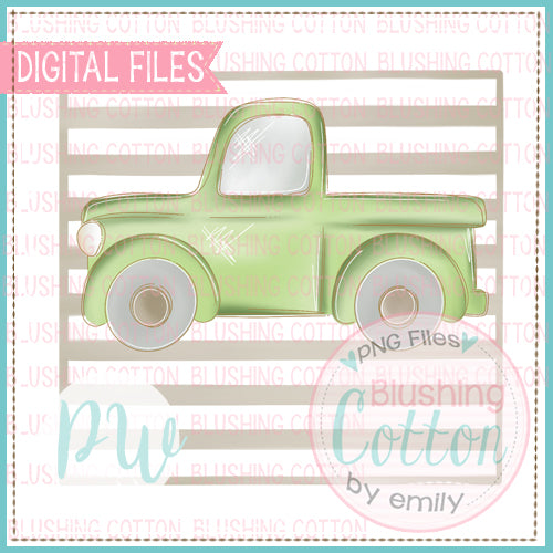OLD GREEN TRUCK WITH KHAKI STRIPE BACKGROUND WATERCOLOR DESIGN BCPW