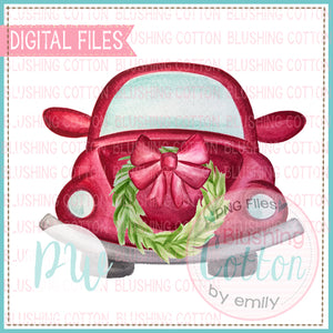 RED BUG FRONT VIEW WITH WREATH DESIGN WATERCOLOR PNG BCPW