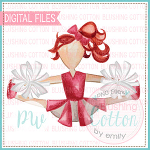 CHEERLEADER RED AND WHITE WITH RED HAIR DESIGN WATERCOLOR PNG BCPW