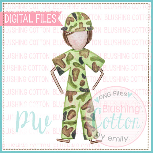 STICK FIGURE ADULT MALE MILITARY BROWN HAIR BCPW