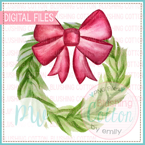 WREATH GREENERY WITH RED BOW DESIGN WATERCOLOR PNG BCPW