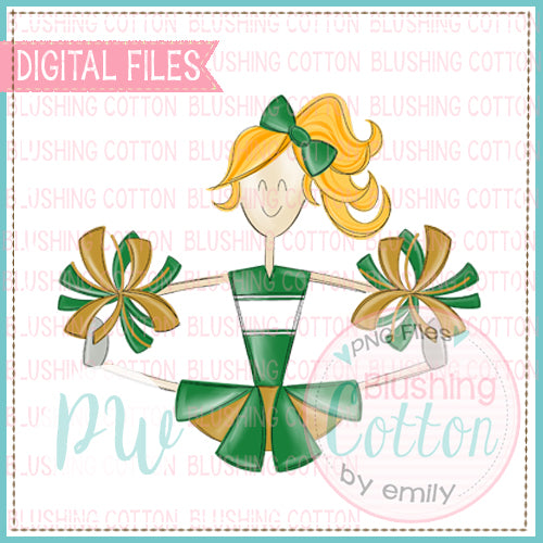 CHEERLEADER BLONDE HAIR GREEN AND GOLD DESIGN   BCPW