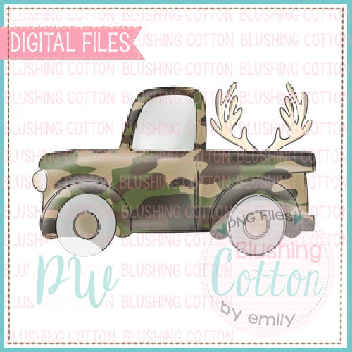 Camo Truck with Antlers Watercolor PNG Design   BCPW