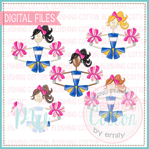 CHEERLEADER BUNDLE ROYAL AND YELLOW WITH PINK POMPOMS   BCPW