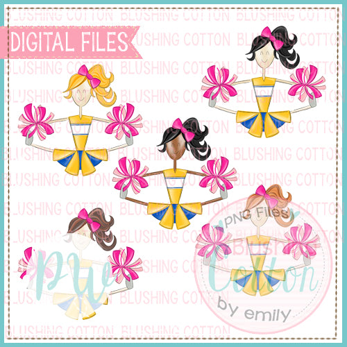 CHEERLEADER BUNDLE YELLOW AND ROYAL WITH PINK POMPOMS   BCPW