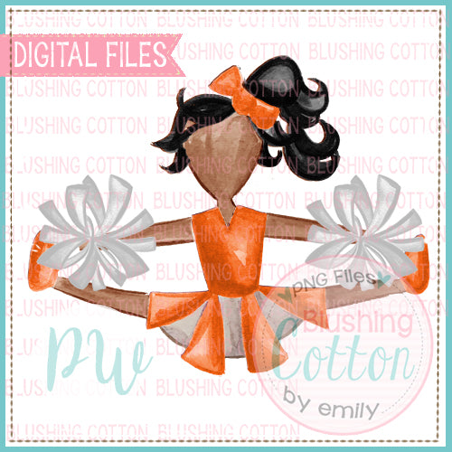 CHEERLEADER ORANGE AND WHITE UNIFORM AFRICAN AMERICAN WATERCOLOR DESIGN PNG DIGITAL FILE BCPW