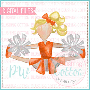 CHEERLEADER ORANGE AND WHITE UNIFORM WITH BLONDE HAIR WATERCOLOR DESIGN PNG FILE BCPW