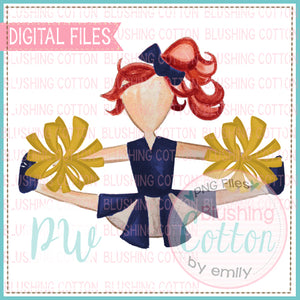CHEERLEADER NAVY AND GOLD WITH RED HAIR DESIGN PNG BCPW