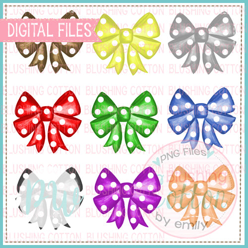 POLKA DOT BOWS SET 1 WATERCOLOR DESIGNS PNG DIGITAL FOR PRINTING AND OTHER CRAFTS