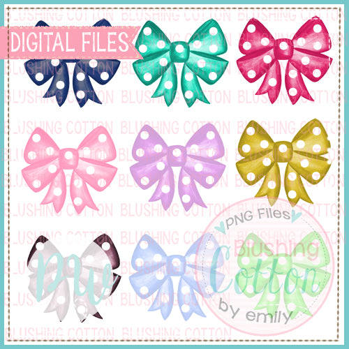 POLKA DOT BOW SET 2 WATERCOLOR DESIGN DIGITAL FILE FOR PRINTING AND OTHER CRAFTS BCPW