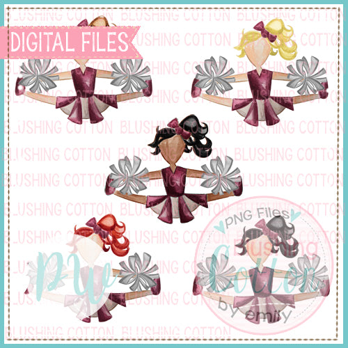 CHEERLEADER SET  MAROON SILVER GREY BCPW