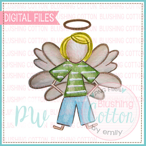 STICK FIGURE TODDLER BOY WITH ANGEL WINGS 1 BLONDE HAIR BCPW