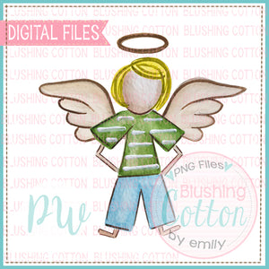 STICK FIGURE TODDLER BOY WITH ANGEL WINGS 2 BLONDE HAIR BCPW