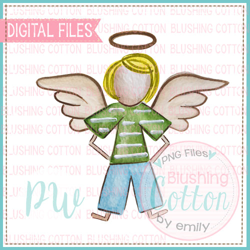 STICK FIGURE TODDLER BOY WITH ANGEL WINGS 2 BLONDE HAIR BCPW