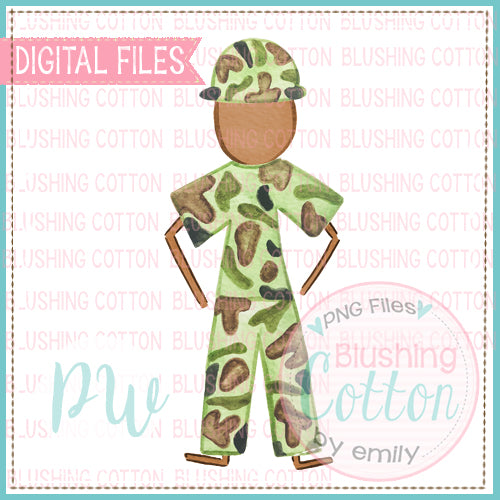 STICK FIGURE ADULT MALE MILITARY AFRICAN AMERICAN BALD BCPW