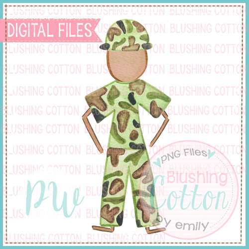 STICK FIGURE ADULT MALE MILITARY MEDIUM SKIN TONE BALD BCPW