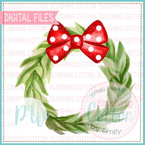 WREATH WITH RED POLKA DOT BOW BCPW