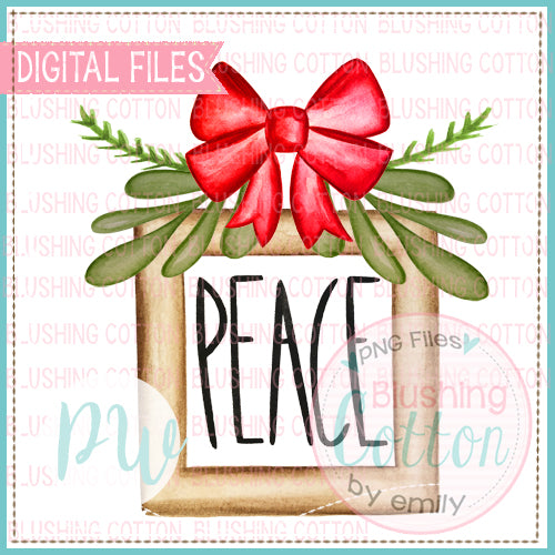 FRAME WITH RED BOW AND GREENERY AND PEACE WATERCOLOR DESIGN BCPW