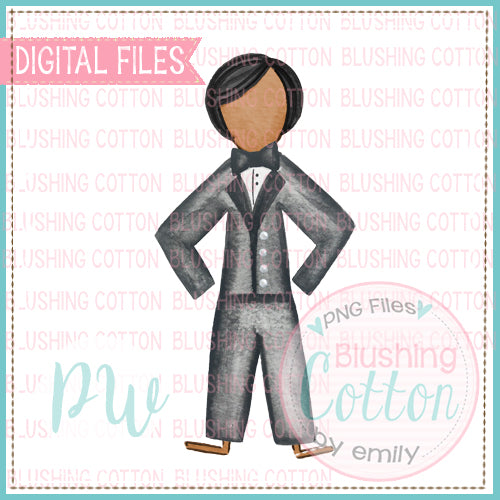 STICK FIGURE ADULT MALE GROOM AFRICAN AMERICAN WATERCOLOR DESIGN BCPW