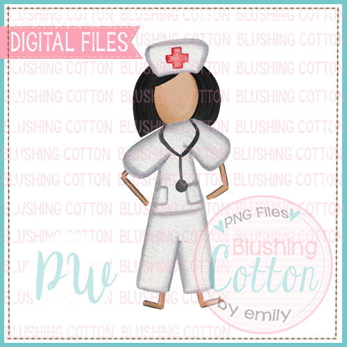 STICK FIGURE ADULT FEMALE NURSE MEDIUM SKIN TONE WATERCOLOR DESIGN BCPW