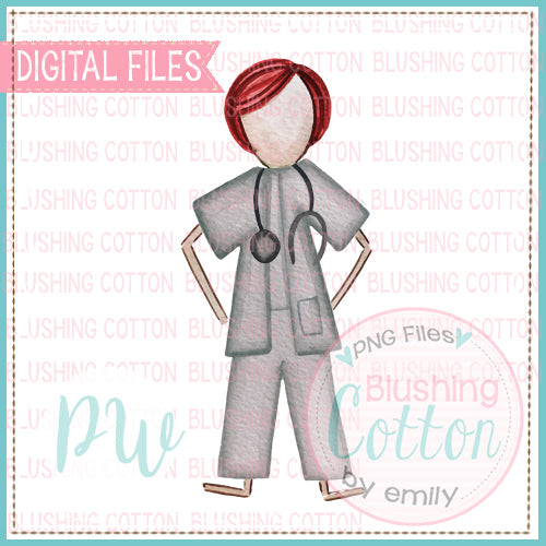 STICK FIGURE ADULT MALE DOCTOR RED HAIR WATERCOLOR DESIGN BCPW