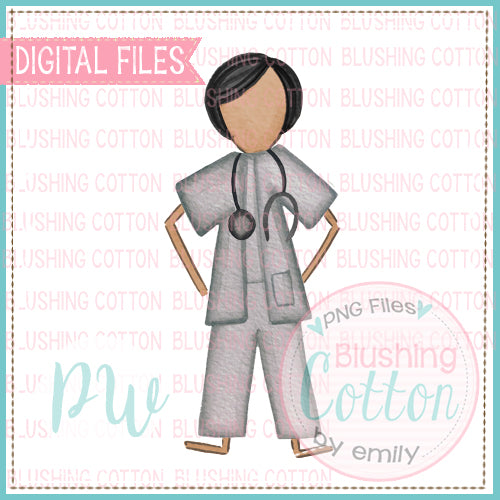 STICK FIGURE ADULT MALE DOCTOR MEDIUM SKIN TONE WATERCOLOR DESIGN BCPW