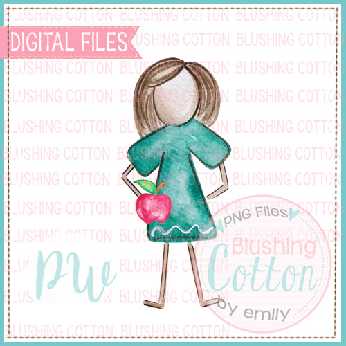 STICK FIGURE ADULT FEMALE BROWN HAIR WATERCOLOR DESIGN BCPW