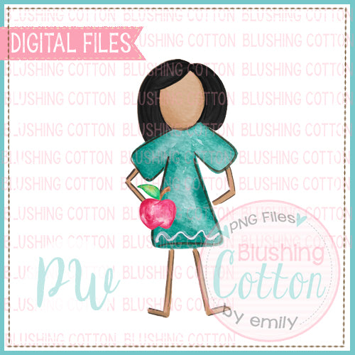 STICK FIGURE ADULT FEMALE MEDIUM SKIN TONE BLACK HAIR WATERCOLOR DESIGN BCPW