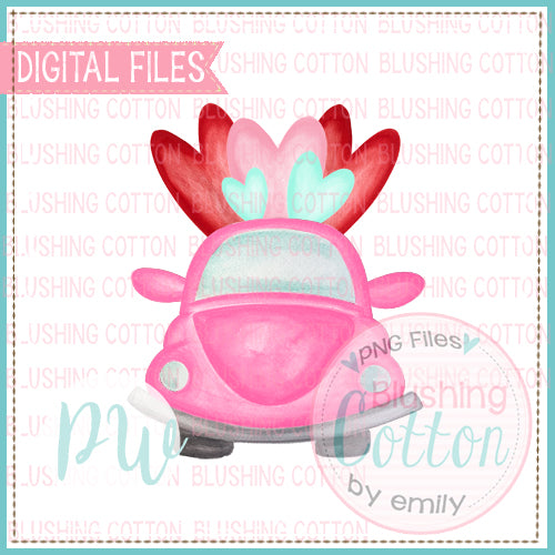 HOT PINK BUG WITH HEARTS WATERCOLOR DESIGN BCPW
