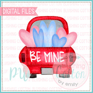 TRUCK BACK RED WITH HEARTS AND BE MINE WATERCOLOR DESIGN BCPW