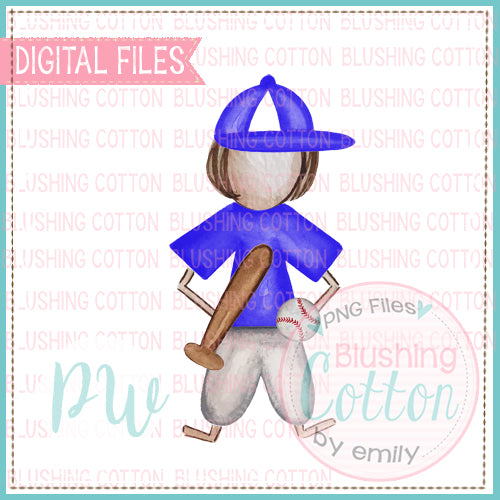 STICK FIGURE BOY BASEBALL BLUE AND WHITE DESIGN BCPW