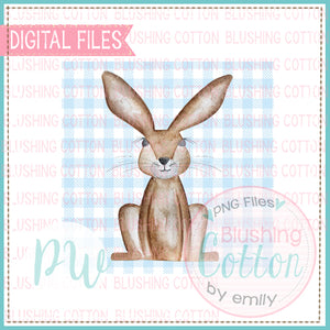 NEUTRAL BUNNY WITH SOFT BLUE CHECK BACKGROUND WATERCOLOR DESIGN BCSJ