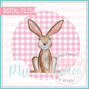 PINK BUNNY ON PINK CHECKERED CIRCLE BACKGROUND WATERCOLOR DESIGN BCPW