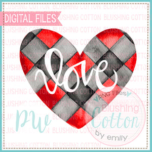 HEART RED AND BLACK PLAID LOVE WATERCOLOR DESIGN BCPW