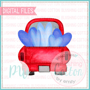 TRUCK BACK RED BLUE HEARTS WATERCOLOR DESIGN BCPW