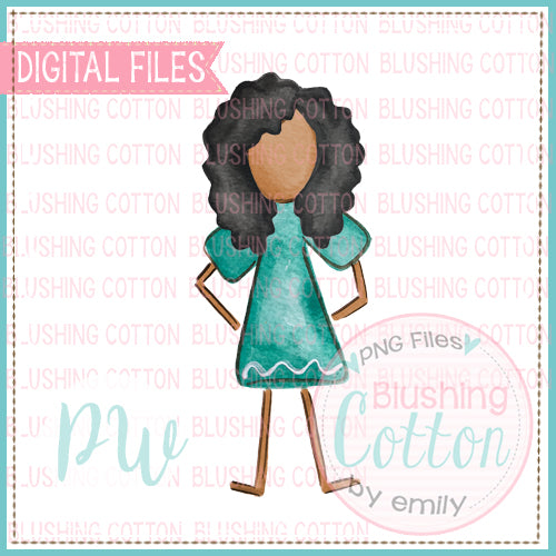 STICK FIGURE AFRICAN AMERICAN LONG AFRO WATERCOLOR DESIGN BCPW