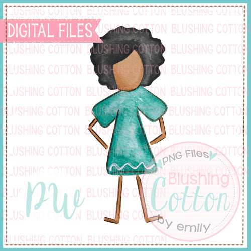 STICK FIGURE AFRICAN AMERICAN SHORT AFRO WATERCOLOR DESIGN BCPW