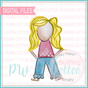 STICK FIGURE GIRL BLONDE WITHOUT BOW WATERCOLOR DESIGN BCPW