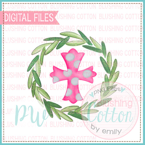 WREATH 2 WITH HOT PINK CROSS WATERCOLOR DESIGN BCPW