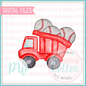 DUMP TRUCK RED WITH BASEBALLS WATERCOLOR DESIGN BCPW